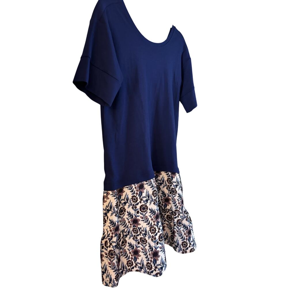 Anthropologie Navy Blue Embroidered Floral Flounced Twofer tunic dress XXS NWT - Picture 3 of 9